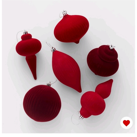 Flocked Finial Christmas TreeOrnament Set 6pc red-Wondershop - Picture 1 of 1